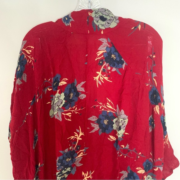 Patrons Of Peace Red Blue Floral Rayon Kimono Open Front M - Picture 5 of 8